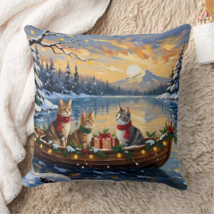 Turkish Angora Cat Christmas Boat Holiday Cushion