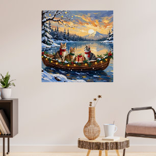 Turkish Angora Cat Christmas Boat Holiday Poster