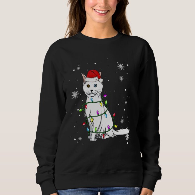 Turkish Angora Cat Christmas Lights Christmas Cat  Sweatshirt (Front)