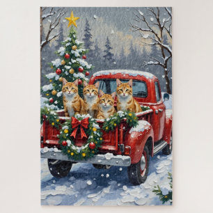 Turkish Angora Cat Christmas Red Truck Holiday Jigsaw Puzzle