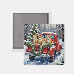 Turkish Angora Cat Christmas Red Truck Holiday Magnet