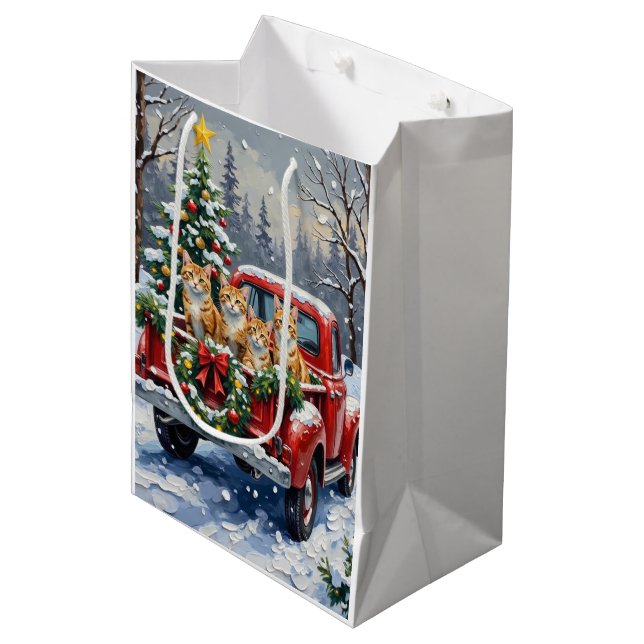 Turkish Angora Cat Christmas Red Truck Holiday Medium Gift Bag (Front Angled)