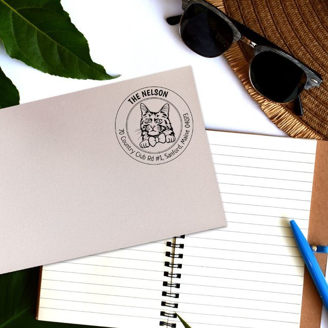 Turkish Angora Cat Family Return Address  Rubber Stamp (Creator Uploaded)