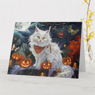 Turkish Angora Cat Halloween Spooky Card