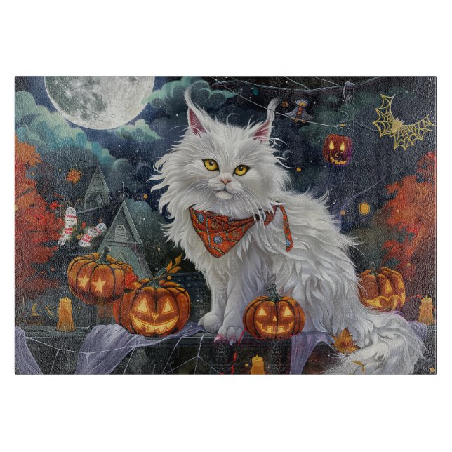 Turkish Angora Cat Halloween Spooky Cutting Board (Front)