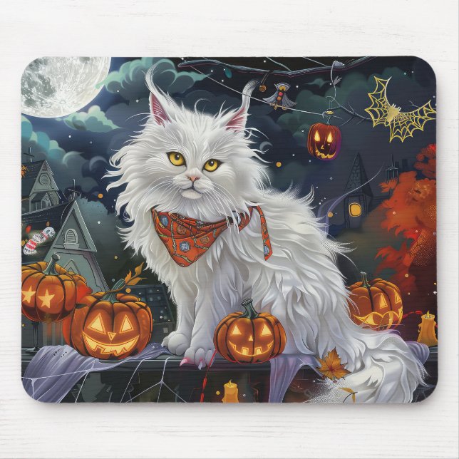 Turkish Angora Cat Halloween Spooky Mouse Pad (Front)
