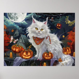 Turkish Angora Cat Halloween Spooky Poster