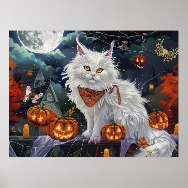 Turkish Angora Cat Halloween Spooky Poster (Front)