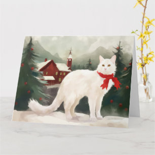 Turkish Angora Cat in Snow Christmas Card