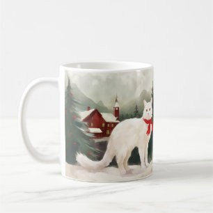 Turkish Angora Cat in Snow Christmas Coffee Mug
