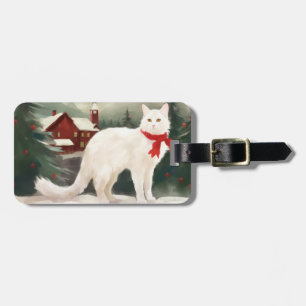 Turkish Angora Cat in Snow Christmas Luggage Tag