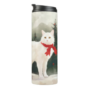 Turkish Angora Cat in Snow Christmas Thermal Tumbler