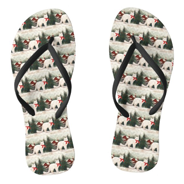 Turkish Angora Cat in Snow Christmas Thongs (Footbed)