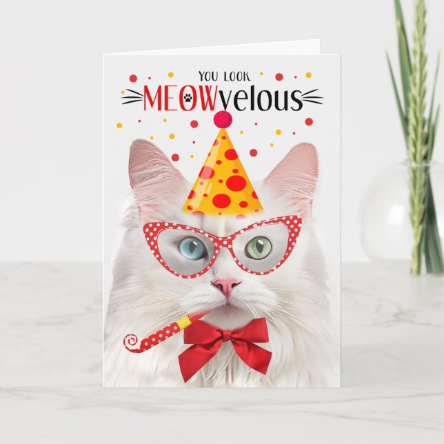 Turkish Angora Cat MEOWvelous Birthday Card (Front)