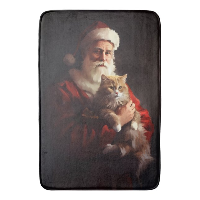 Turkish Angora Cat Santa Claus Festive Christmas  Bath Mat (Front Vertical)