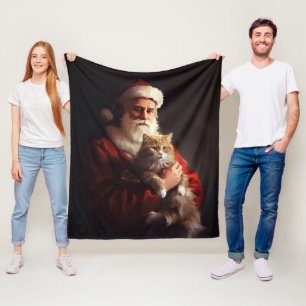 Turkish Angora Cat Santa Claus Festive Christmas Fleece Blanket
