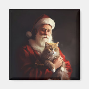 Turkish Angora Cat Santa Claus Festive Christmas  Magnet