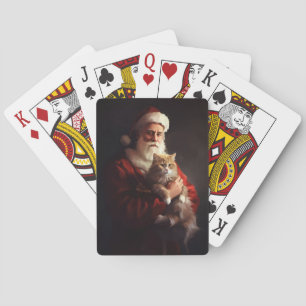 Turkish Angora Cat Santa Claus Festive Christmas Playing Cards