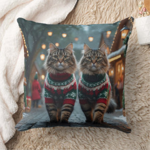 Turkish Angora Cats Christmas Snow Holiday Cushion