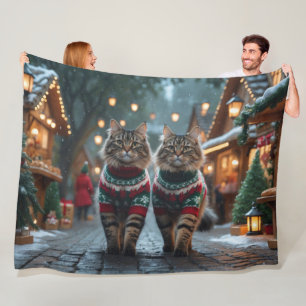 Turkish Angora Cats Christmas Snow Holiday Fleece Blanket