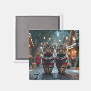 Turkish Angora Cats Christmas Snow Holiday Magnet