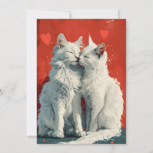 Turkish Angora White cats Valentine's Day  Holiday Card