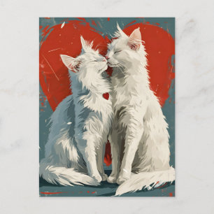 Turkish Angora White Cats Valentine's Day Postcard