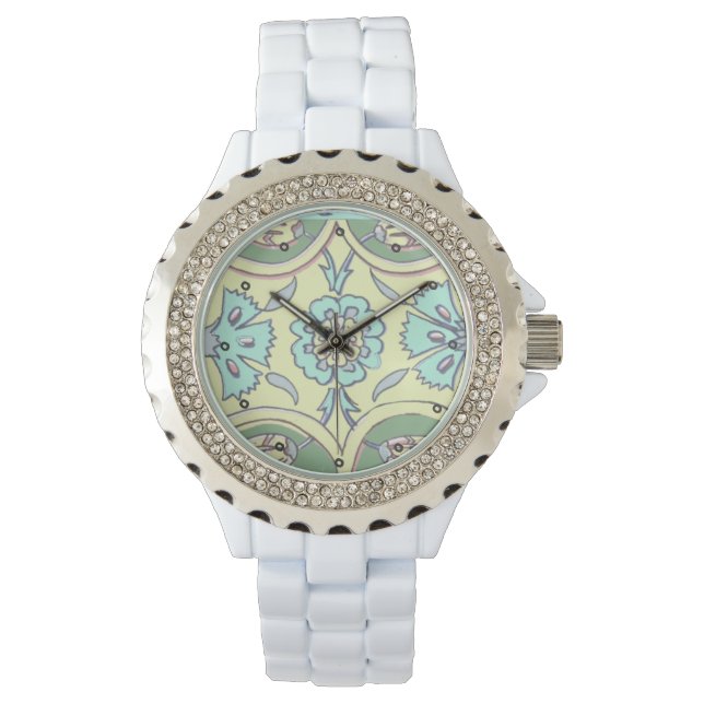 Turkish Aqua and Yellow Ottoman Iznik Tile Pattern Watch (Front)