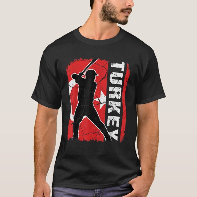 Turkish Baseball Player Turkey Flag Baseball Fans  T-Shirt (Front)