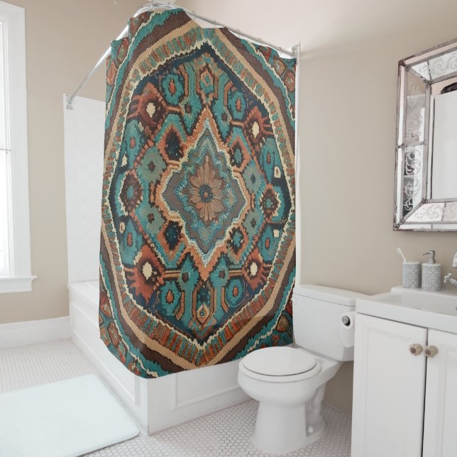 Turkish Beautiful Old Pattern Modern Collection Shower Curtain (In Situ)