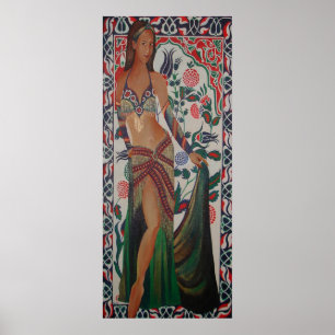 Turkish Belly Dancer With Traditional Art Backgrou Poster