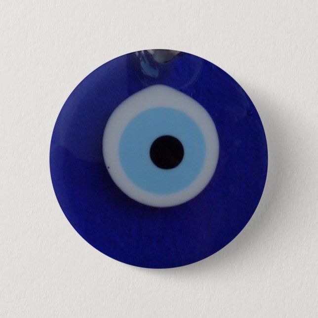 TURKISH BLUE GLASS EVIL EYE AMULET  Button (Front)