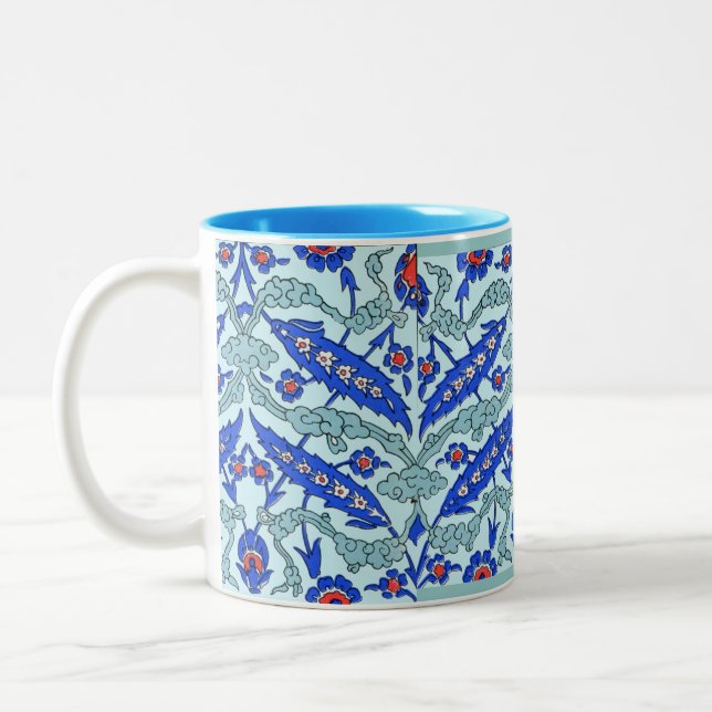Turkish Border Turquoise Blue Tile Pattern Two-Tone Coffee Mug (Left)