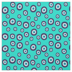Turkish Evil Eye Navy and Turquoise Blue Fabric
