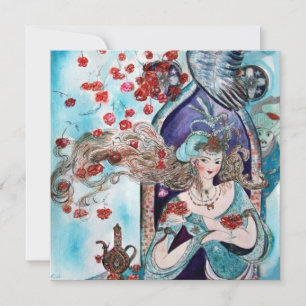 TURKISH FAIRY TALE ,bright red blue cream white Announcement