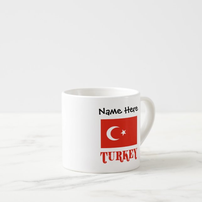 Turkish Flag and Turkey Personalised  Espresso Cup (Front Right)