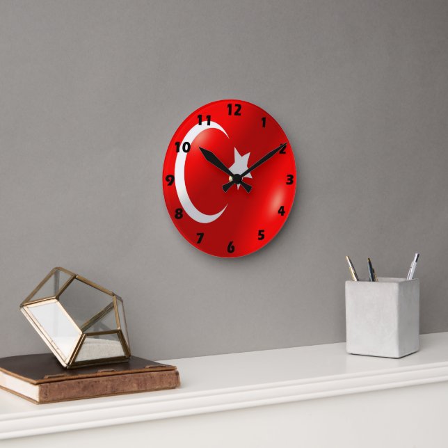 Turkish Flag Design Round Clock (Office)
