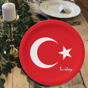 Turkish Flag plates, party, sports, Turkey Paper Plate