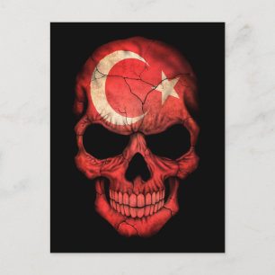 Turkish Flag Skull on Black Postcard