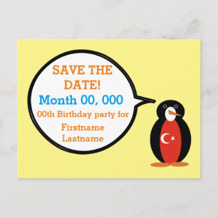 Turkish Flag Talking Ms. Penguin Personalised Announcement Postcard