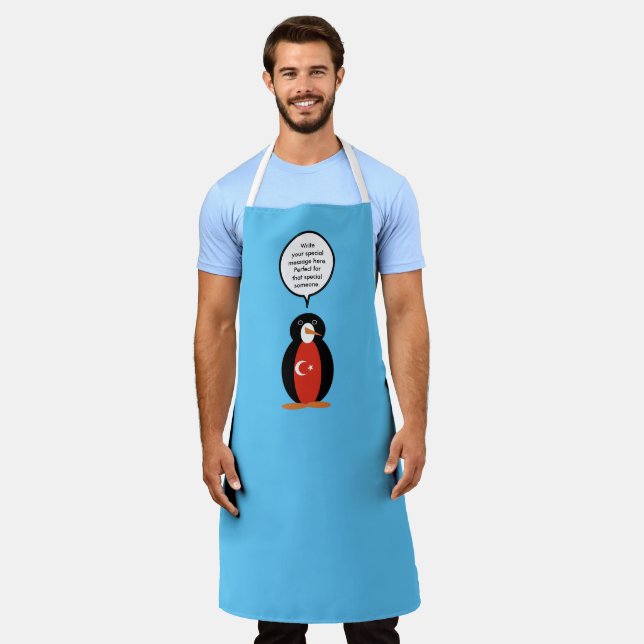Turkish Flag Talking Ms. Penguin Personalised  Apron (Worn)