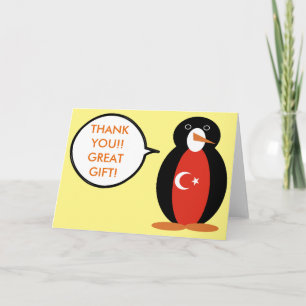 Turkish Flag Talking Ms. Penguin Thank You Card
