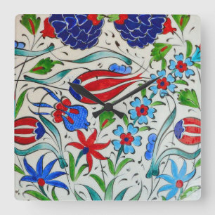 Turkish floral design square wall clock
