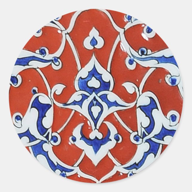 Turkish floral tiles classic round sticker (Front)