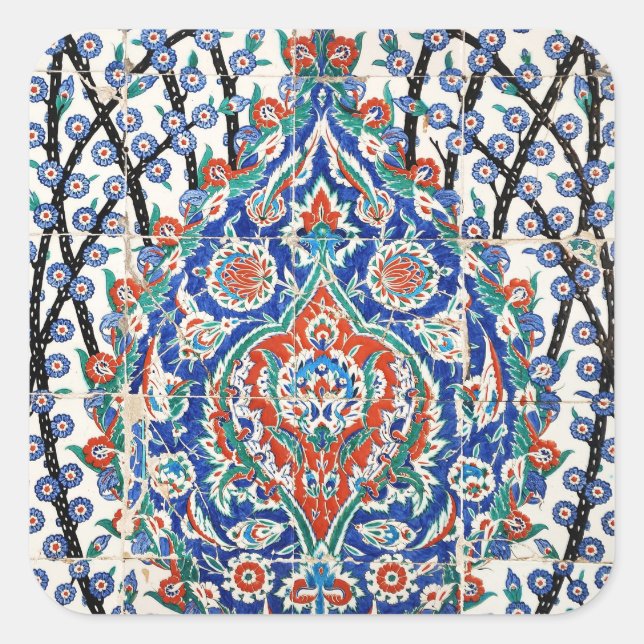 Turkish floral tiles square sticker (Front)