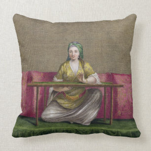 Turkish Girl, embroidering, 18th century (engravin Cushion
