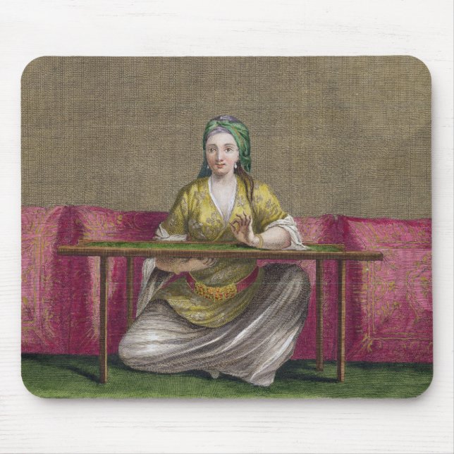 Turkish Girl, embroidering, 18th century (engravin Mouse Pad (Front)