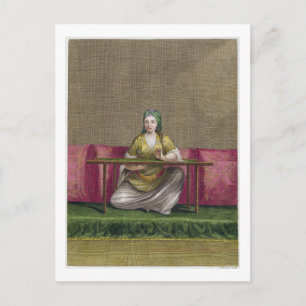 Turkish Girl, embroidering, 18th century (engravin Postcard