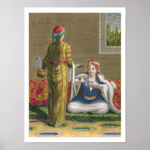 Turkish Girl, having coffee on the sofa, 18th cent Poster