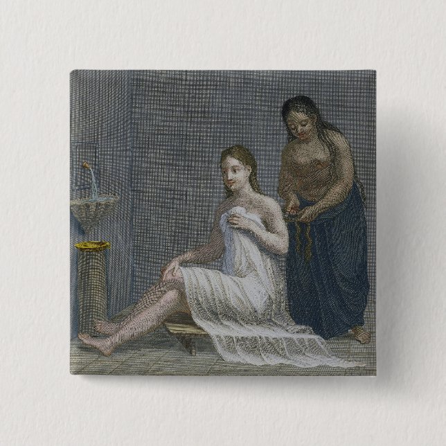 Turkish Girl, having her hair braided in the baths 15 Cm Square Badge (Front)